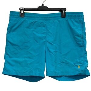 Polo Ralph Lauren Mens Turquoise Blue Swim Trunks Yellow Pony Size M Drawstring